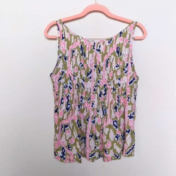 Anthropologie Maeve Ikat Print Pleated Button Front Sleeveless Tank Top Size 0 - Picture 3 of 9